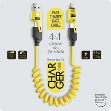Gunkes 4in1 Çok Fonksiyonlu Tasarım: Usb-A ve Type-C Girişleri ile Type-C ve Lightning Çıkışları, Tek Kablo ile Farklı Cihazları Şarj Edin!
