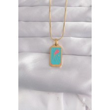 Moresun Buğz 316L Çelik Gold Renk Mavi Mineli Tarot Kolye