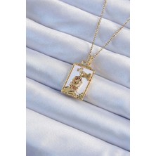 Moresun Buğz 316L Çelik Zincir Altın Renk Beyaz Mineli Tarot Kolye