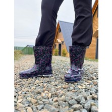 Kadın Renkli Desenli Su Geçirmez Kaymaz Taban Plastik Çizme