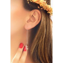 By Barun Gümüş Zincir Küpe Yılan Model Sallantılı 925 Ayar