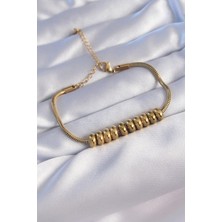 Moresun Buğz 316L Çelik Gold Renk Oval Figürlü Bileklik