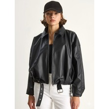 Orions Collection Yeni Sezon Trend Model Oversize Kemerli Deri Bomber Ceket