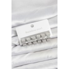 Moresun Buğz 316L Çelik Zirkon Taşlı Gümüş Renk Halka Küpe Seti