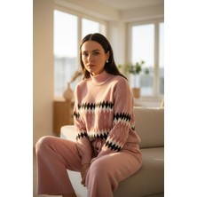 Mandala Tekstil Kadın Çok Renkli Rahat Kalıp Alt Üst Triko Takım