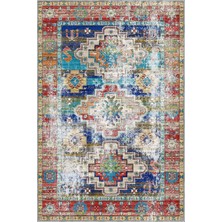 Jarken Klasik Göbekli Multi Polyester ve Pamuklu Kaydırmaz Taban Yıkanabilir Dijital Baskı Halı