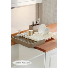 PremiumPort Pratik Sürgülü Tabaklık, Açılır Kapanır Bulaşık Sepeti, Şık Tasarım