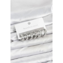 Moresun Buğz 316L Çelik Gümüş Renk Su Yolu Halka Küpe Seti