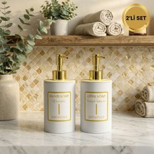LE Paris 2'li Set  Pompalı Metal Sıvı Sabunluk - Hand & Dish Soap Yazılı Mutfak ve Banyo Sabunluk