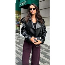 Orions Collection Kadın Siyah Vatkalı Içi Astarlı Deri Ceket