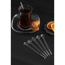 PremiumPort 6'lı Gri Detaylı Cam Çay Kaşığı Seti, Şık ve Dayanıklı Tasarım