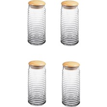 PremiumPort 4'lü Ahşap Kapaklı Kavanoz Seti, 1500CC, Şık ve Dayanıklı Tasarım