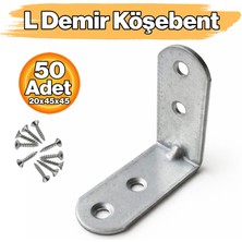 Badem10 L Demir Gönye 50 Adet Yuvarlak Başlı 20X45X45 mm Metal Köşe Birleştirme Raf Dolap Montaj Aparatı