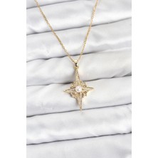 Mercansa 316L Çelik Zincir Gold Renk Kutup Yıldızı Model Zirkon Taşlı Kadın Kolye