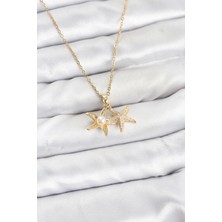 Mercansa 316L Çelik Zincir Gold Renk Deniz Yıldızı Model Zirkon Taşlı Kadın Kolye