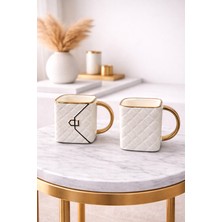 Yzhome 2 Li Lüks Porselen Yaldızlı Gold Detaylı Çanta Kupa Bardak Özel Tasarım 250ML