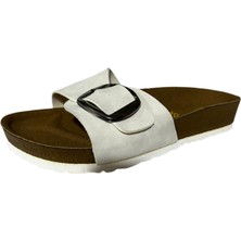 Mulex 1264 Kadın Beyaz ,tokalı , Anatomik Taban Terlik