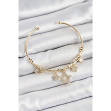 Moresun Buğz Pirinç Zirkon Taşlı Yıldız Model Gold Renk Charm Bileklik