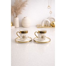 Yzhome 2 Li Gold Yaldızlı Porselen Lotus Çiçek Kahve Fincan Takımı 100ML