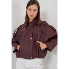 Orions Collection Yeni Sezon Kadın Bordo Deri Bomber Ceket Zr Model, Trend & Şık Tasarım