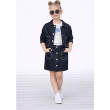 Rapapa Kız Çocuk Kot Ceket & Etek Takımı  3 Parça – Şık ve Modern Kombin 25199