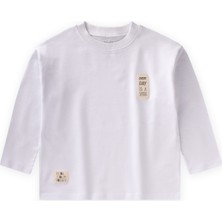 Cigit Etiket Detaylı Mevsimlik T-Shırt 2-10 Yaş Beyaz