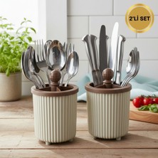 LE Paris 2'li Set Tezgah Üstü Bölmeli Kaşıklık - Dekoratif Çatal Bıçak Kaşık Organizeri ve Kurutmalık