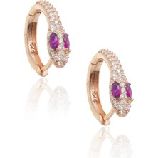 By Barun Silver 925 Ayar Gümüş Yakut Rengi Yılan Model Yuvarlak Taşlı Halka Küpe