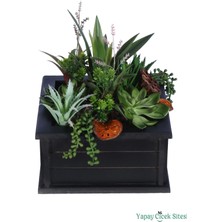 Yapay Çiçek Sitesi Ahşap Saksıda Dekoratif Masa Çiçeği Model 1