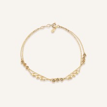 Aja Lareen Geometrik Form Çok Taşlı Çift Zincir Altın Bileklik