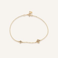 Aja Tetria Geometrik Motifli İki Taşlı Altın Bileklik