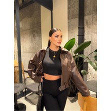 Orions Collection Kahverengi Kemer Detay Oversize Deri Ceket