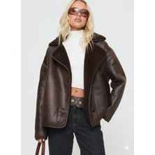 Orions Collection Yeni Sezon Oversize Kadın Kahve Düğmeli Süet Ceket Cepli, Trend Günlük Model