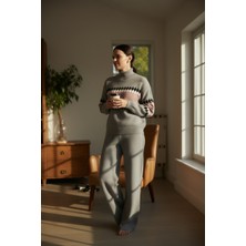 Mandala Tekstil Kadın Çok Renkli Rahat Kalıp Alt Üst Triko Takım