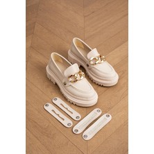 BeBeQ Roma Bej Cilt Üç Tokalı Kadın Loafer Ayakkabı