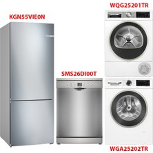 Bosch KGN55VIE0N - WGA25202TR - WQG25201TR - SMS26DI00T Beyaz Eşya 4'lü Set
