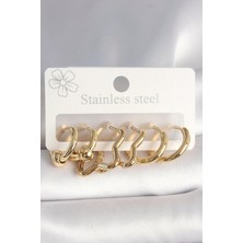 Moresun Buğz 316L Çelik Gold Renk Yıldız Halka Model Kadın Küpe Seti