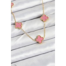 Moresun Buğz 316L Çelik Zincir Gold Pembe Renk Yonca Kadın Kolye