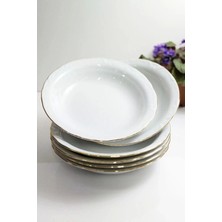 PremiumPort 6'lı Porselen Çukur Tabak Takımı, 19 Cm, Zarif Altın Yaldız Detaylı