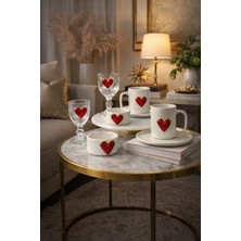 PremiumPort Çift Kişilik Porselen Kalpli Fincan ve Lokumluk Seti, Cam Bardaklar