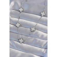 Moresun Buğz 316L Çelik Gümüş Renk Beyaz Sedefli Yonca Kolye