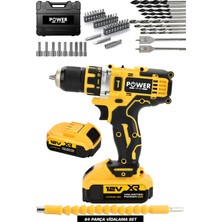 Power Black Çelik Mandren Çift Akülü Darbesiz 30 Parça Set Hediyeli Şarjlı Matkap 58 Vf Sarı