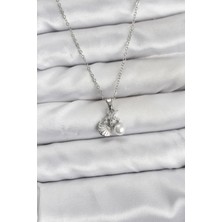 Mercansa 316L Çelik Zincir Gümüş Renk Deniz Kabuğu ve Deniz Yıldızı Model Zirkon Taşlı Kadın Kolye