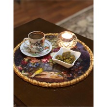 PremiumPort Şık Ahşap Sunum Tepsisi ile Dekoratif Çiçek Buketi 28CM