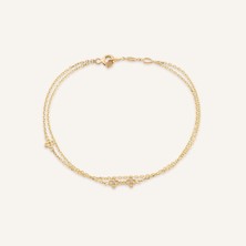 Aja Fioren Çiçek Motifli Ortası Çok Taşlı Altın Bileklik