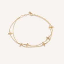 Aja Solenne Çiçek Figürlü Çok Taşlı Çift Zincir Altın Bileklik