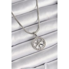 Moresun Buğz 316L Çelik Gümüş Renk Italyan Zincir Zirkon Taşlı Kutup Yıldız Model Kadın Kolye