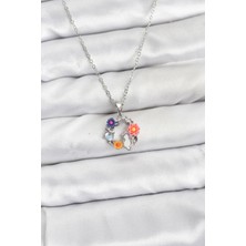 Mercansa 316L Çelik Zincir Gümüş Renk Çiçekli Kedili Model Kadın Kolye