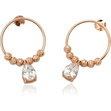 By Barun 925 Ayar Gümüş Yuvarlak Tek Taş Damla Zirkon Küpe