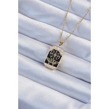 Moresun Buğz 316L Çelik Zincir Altın Renk Işlemeli Siyah Mineli Tarot Kolye
